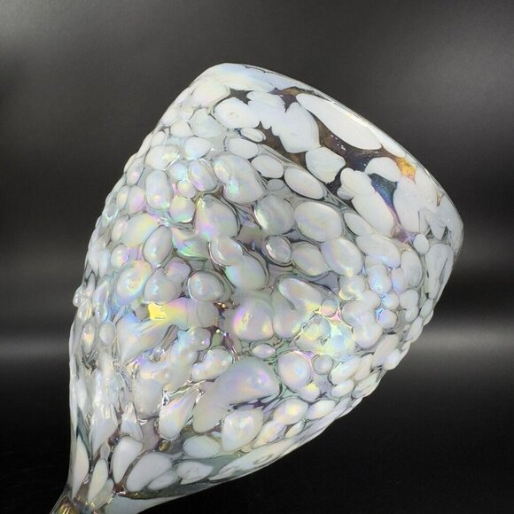 White Graniti Iridescent Art Glass Goblet Set 2 Barware Glasses Textured Cups - Picture 7 of 16